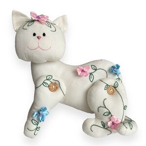 T.L. Toys Stuffed Kitten Embroidered Flowers Satin Ribbon Roses Button Joints